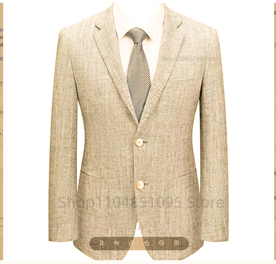 Men Formal Wear Blue - Мужской приталенный льняной пиджак бежевого/синего цвета