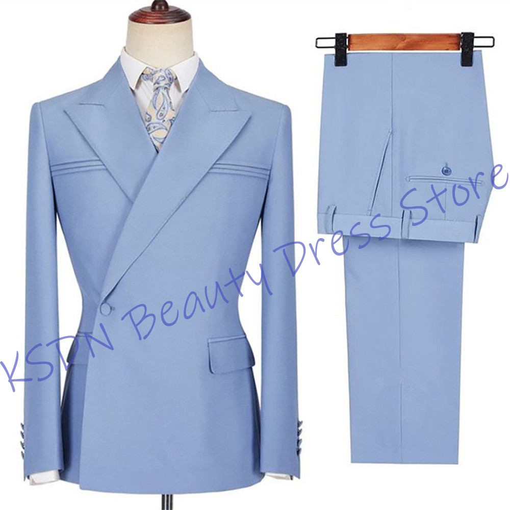 Elegant Formal Men'S Wear - Элегантный мужской костюм небесно-голубого цвета, приталенный,