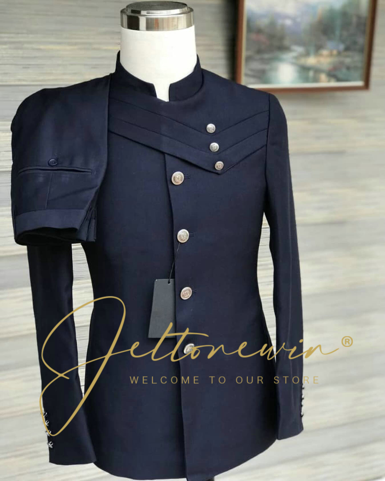 Men'S Formal Wear In Wedding - Мужской темно-синий костюм в стиле милитари