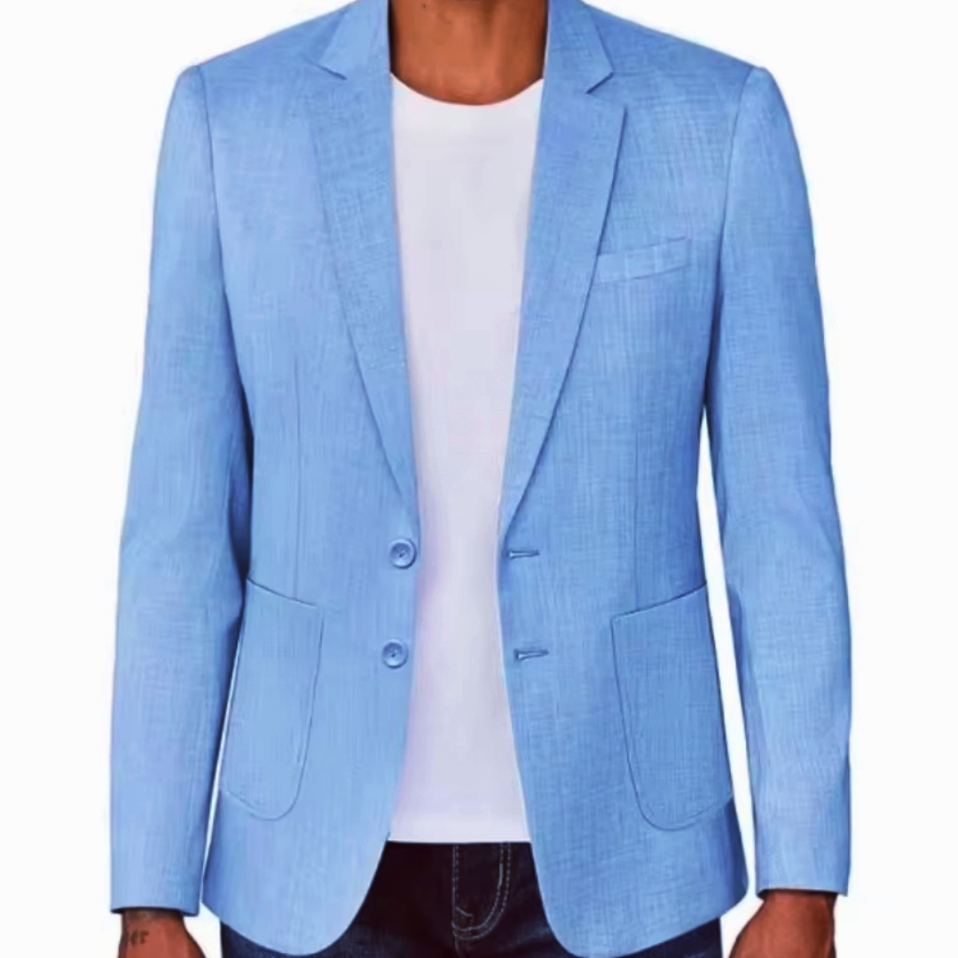 Men Formal Wear Blue - Мужской приталенный льняной пиджак бежевого/синего цвета