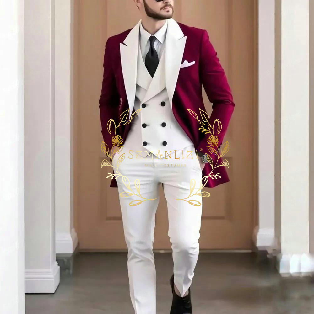Elegant Formal Men'S Wear - Элегантный бордовый мужской костюм из 3