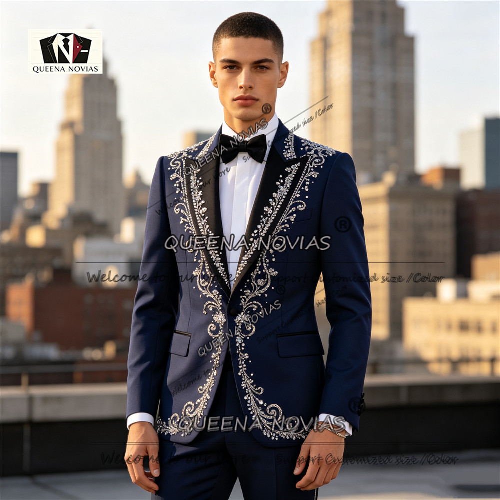 Formal Men Party Wear Jacket - Мужской формальный костюм-смокинг, приталенный, с кристаллами
