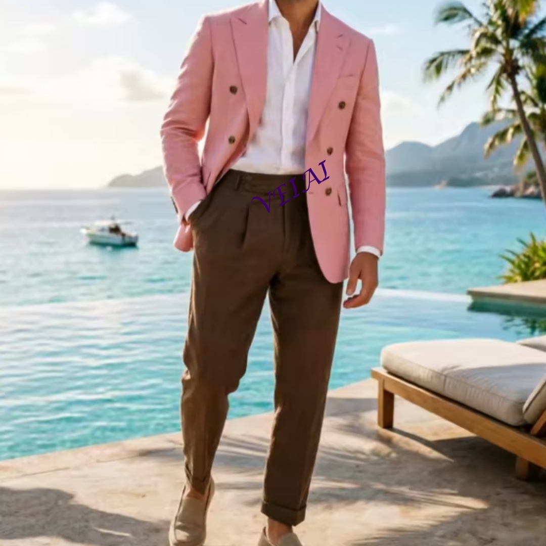 Elegant Formal Men'S Wear - Индивидуальный мужской двубортный костюм из бежевого