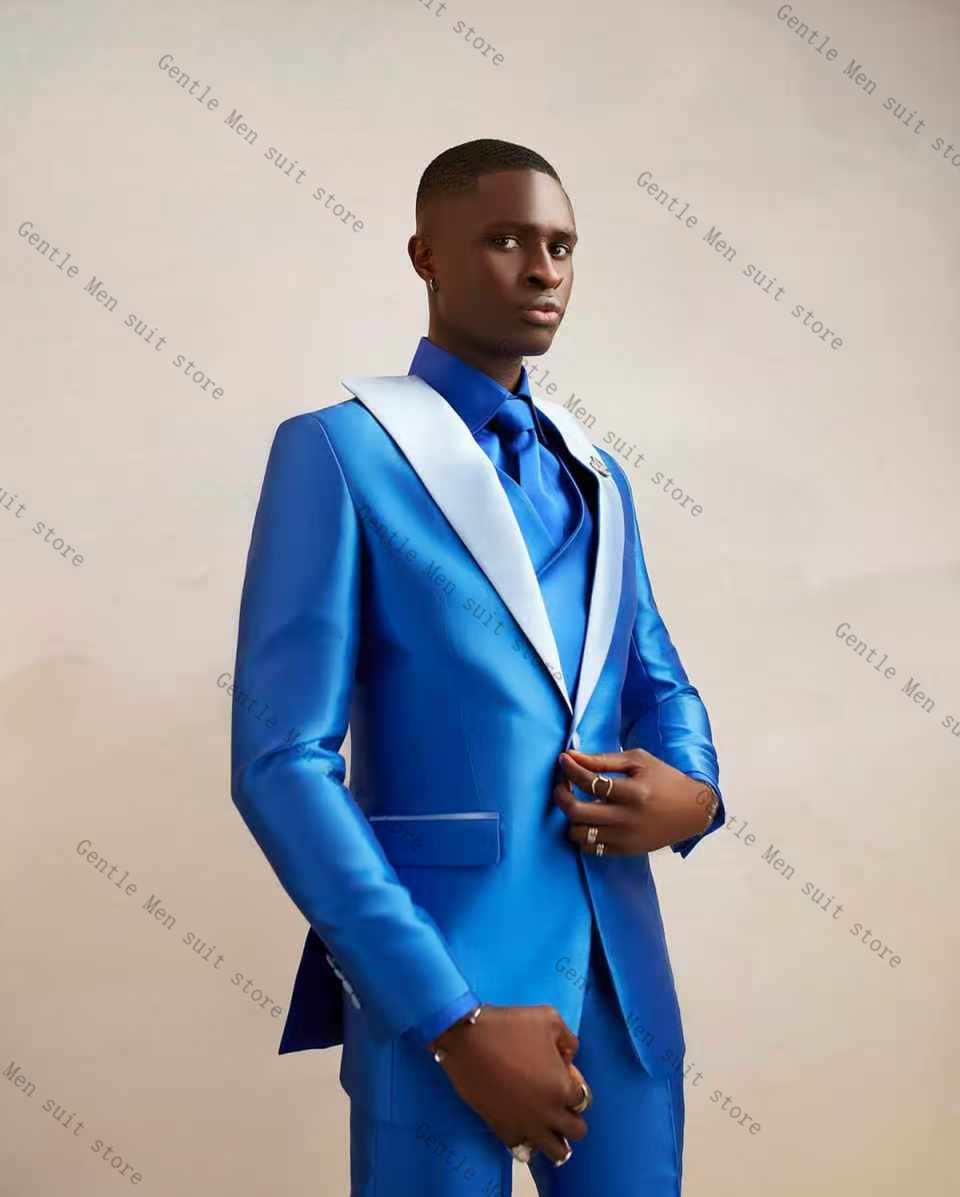Голубой атласный мужской костю – обзор и цена Men Formal Wear Blue