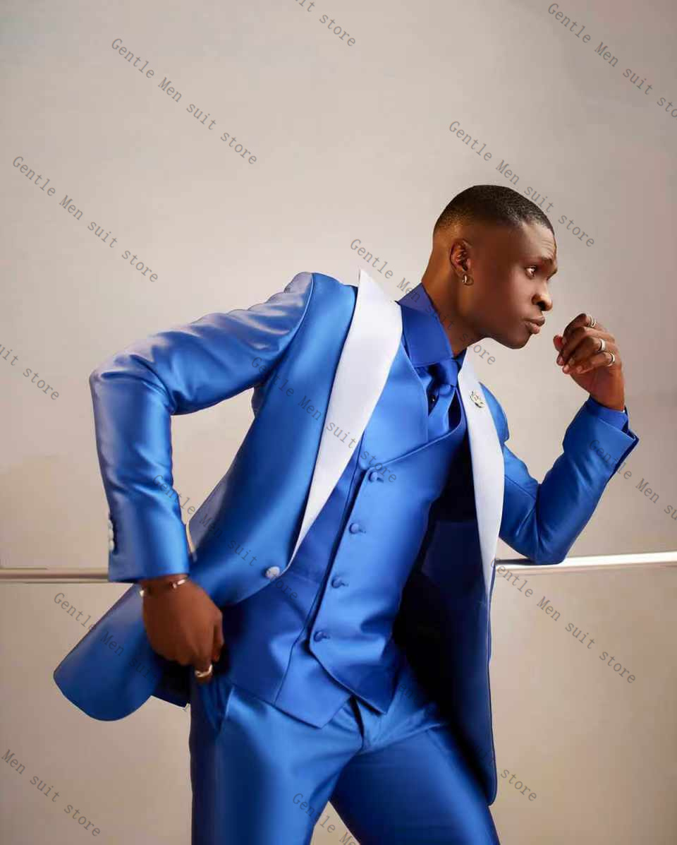 Голубой атласный мужской костю – обзор и цена Men Formal Wear Blue